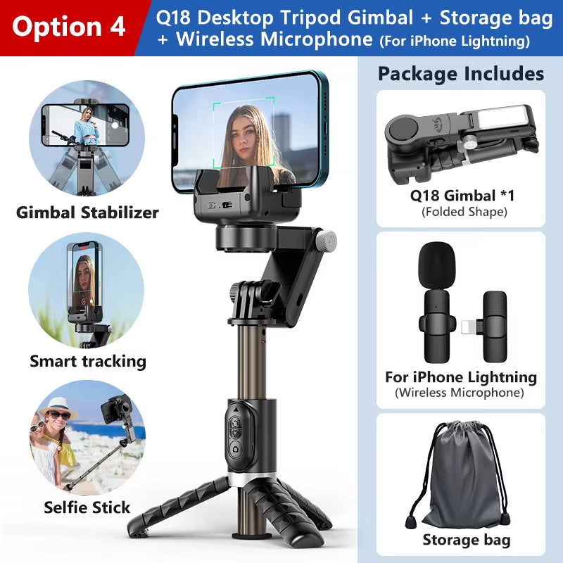 360 Rotation following Shooting Mode Gimbal Stabilizer Selfie Stick Tripod Gimbal for Iphone Phone Smartphone Live Photography